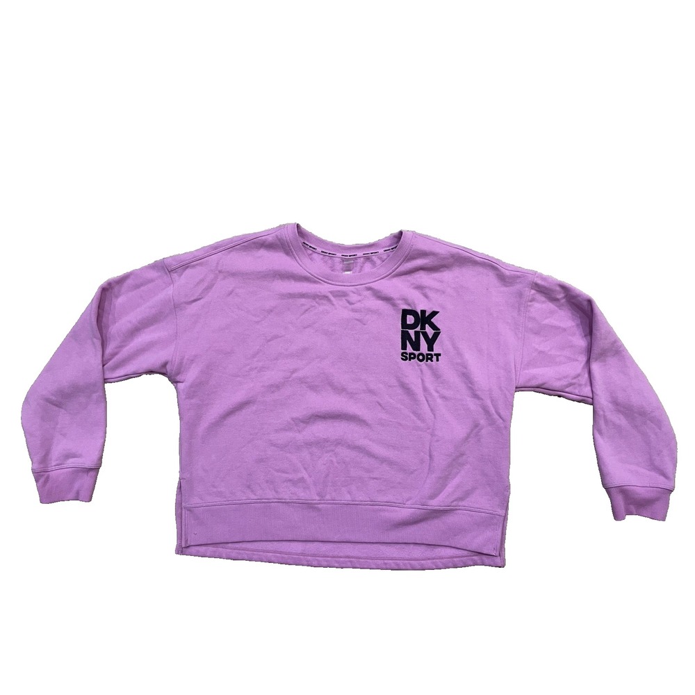 DKNY Donna Karan Womens Size L Pink Embroidered Logo Sweatshirt Pullover NEW